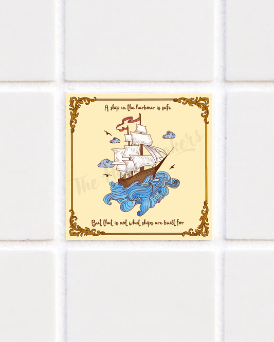 Happy tile sticker ☀ a ship in the harbour