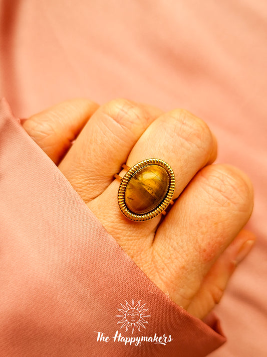 Ring stainless steel ☀ oval tiger eye