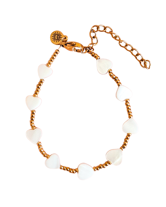 Boho beach bracelet little white hearts
