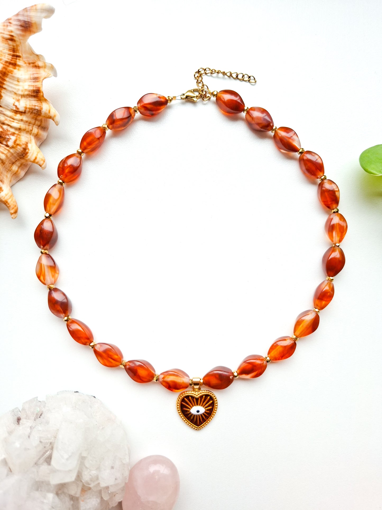 Evil eye charm & bead necklace