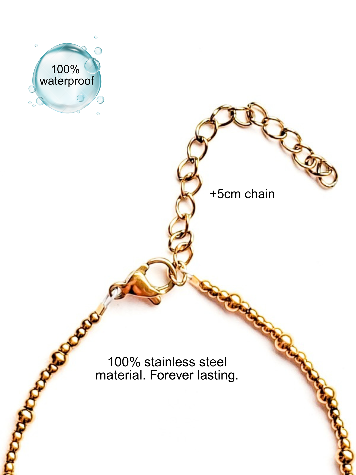 Edelsteen kralenarmband van stainless steel met edelsteen hartje, 100% waterproof, handgemaakt, verschillende edelsteen, op maat gemaakt