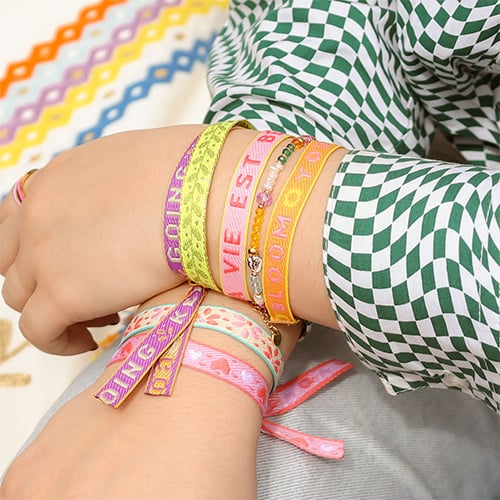 Wensarmband lint, zon en maan, bohemian