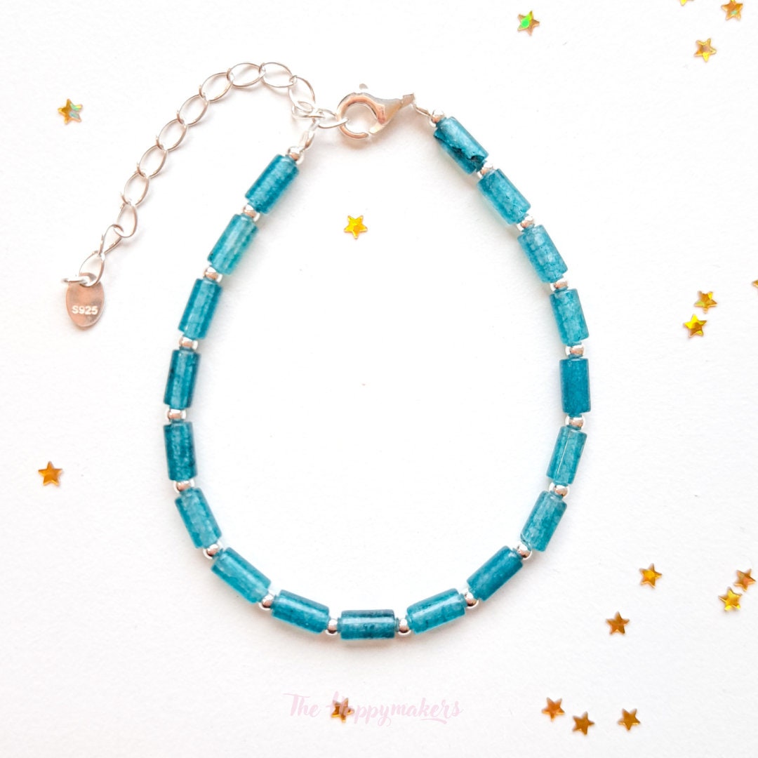 Kralen armband boho 925 sterling zilver, handgemaakt, 100% waterproof, natuursteen, blauw