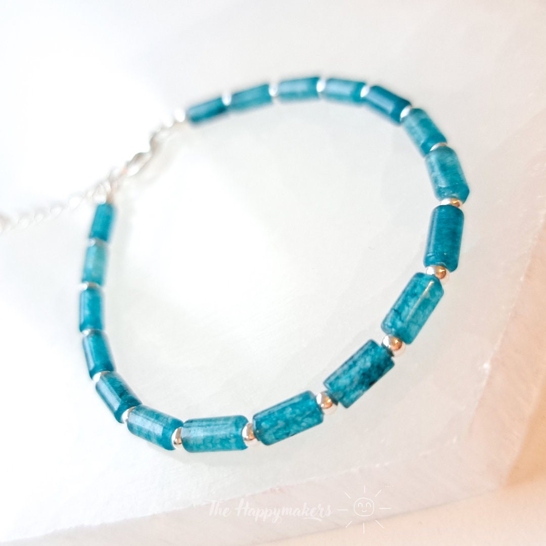 Kralen armband boho 925 sterling zilver, handgemaakt, 100% waterproof, natuursteen, blauw