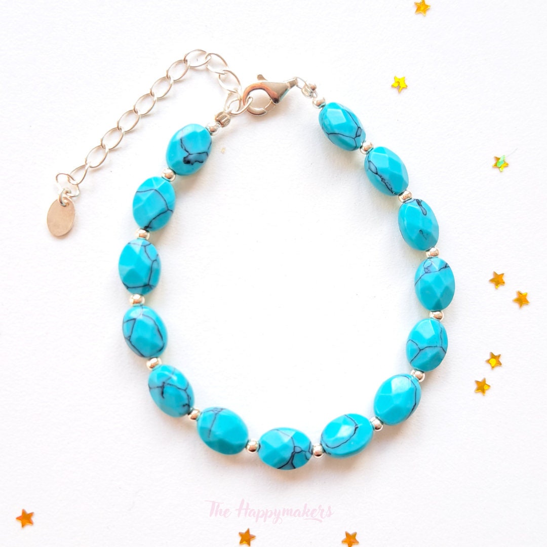 Kralen armband boho 925 sterling zilver, handgemaakt, 100% waterproof, turkoois, bescherming