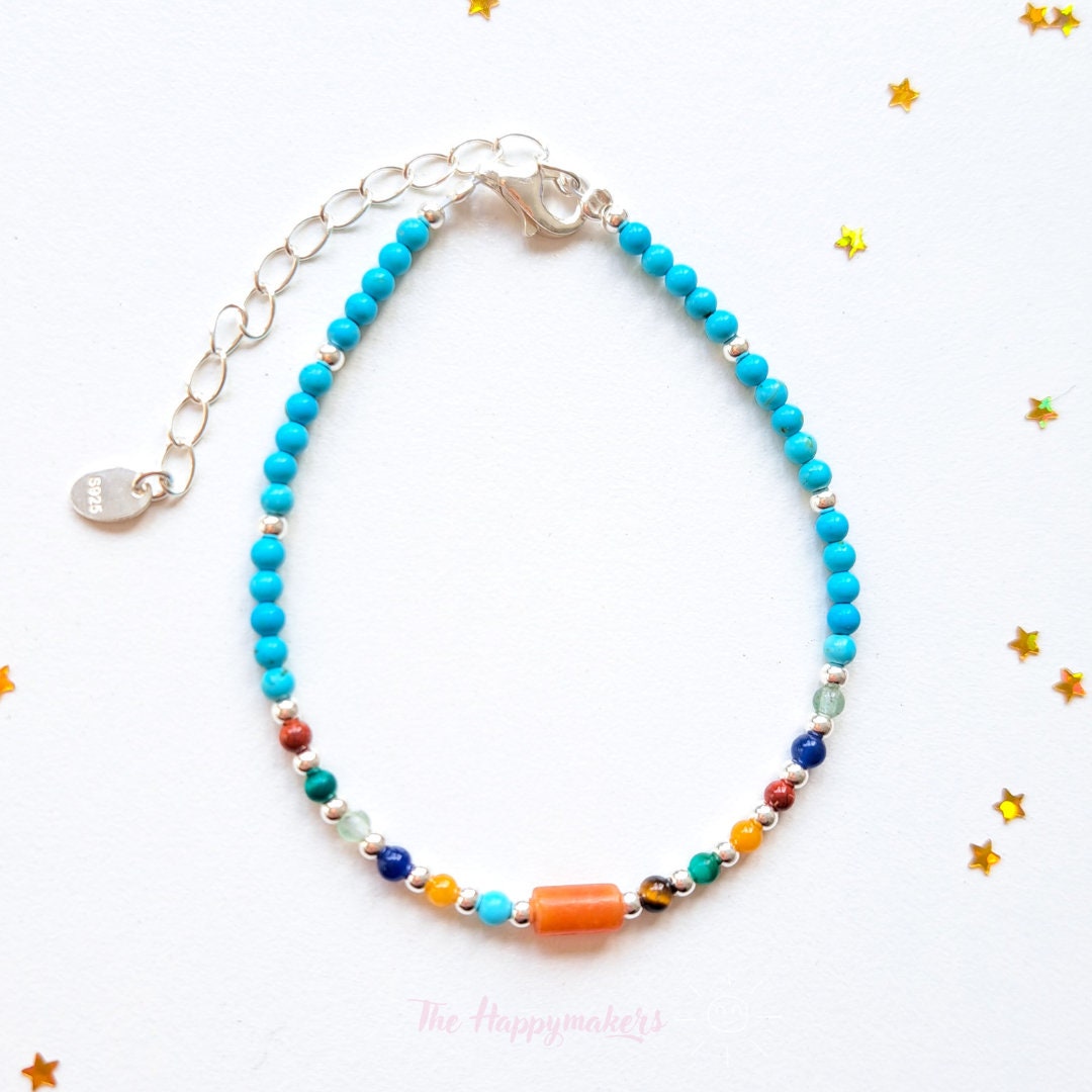 Kralen armband boho 925 sterling zilver, handgemaakt, 100% waterproof, turkoois, bescherming