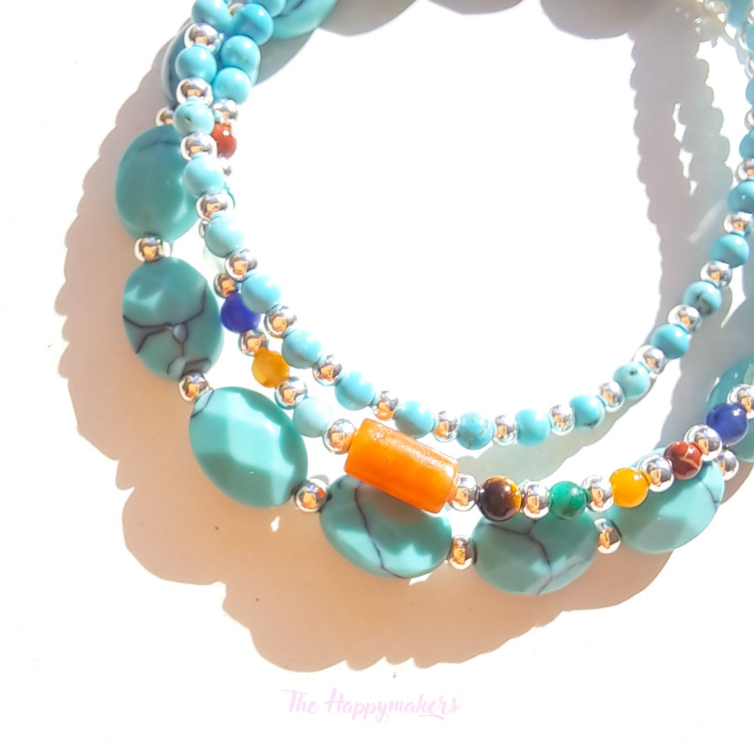 Kralen armband boho 925 sterling zilver, handgemaakt, 100% waterproof, turkoois edelsteen, bescherming