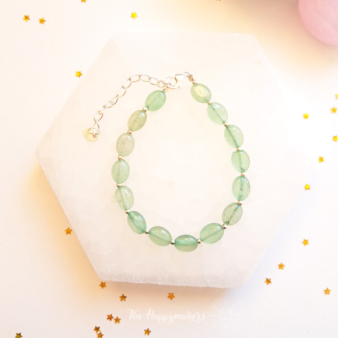 Kralen armband boho 925 sterling zilver, handgemaakt, 100% waterproof, aventurijn edelsteen