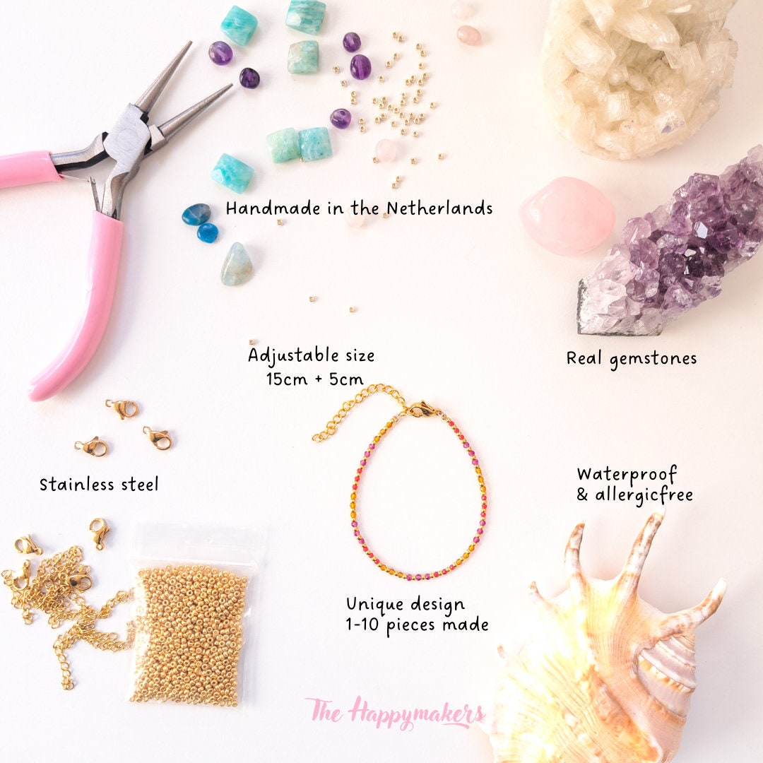 Handmade bracelet ''pink miyuki stones'' stainless steel gold
