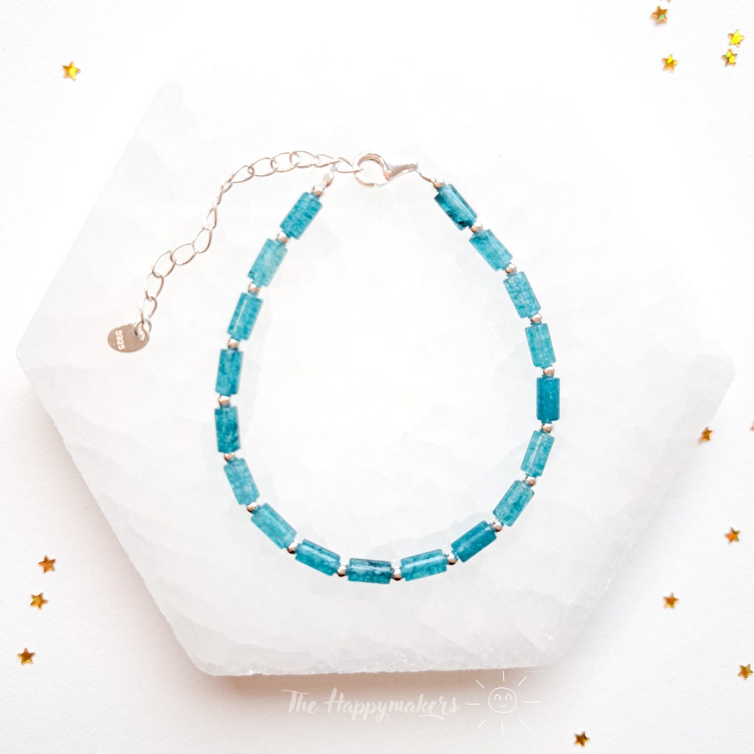 Kralen armband boho 925 sterling zilver, handgemaakt, 100% waterproof, natuursteen, blauw