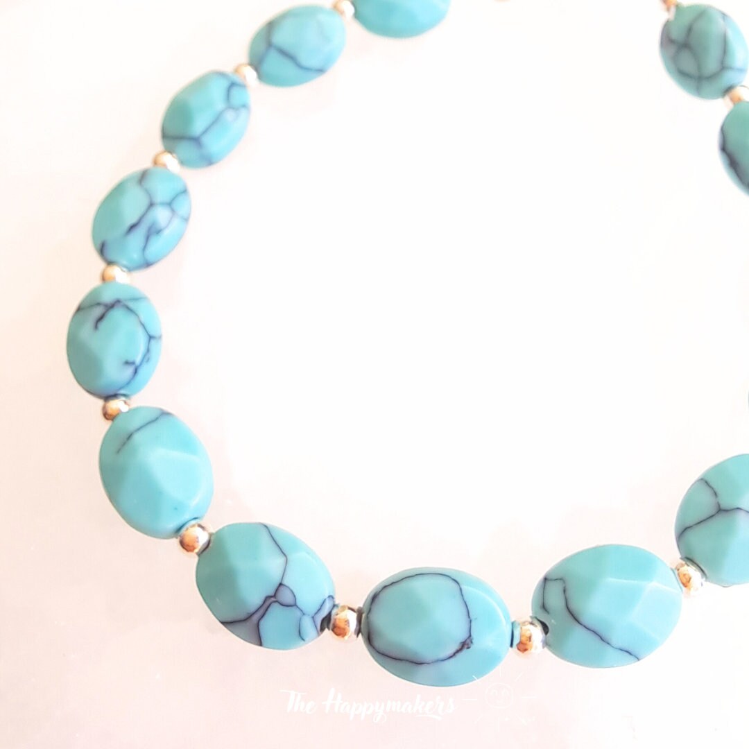 Kralen armband boho 925 sterling zilver, handgemaakt, 100% waterproof, turkoois, bescherming
