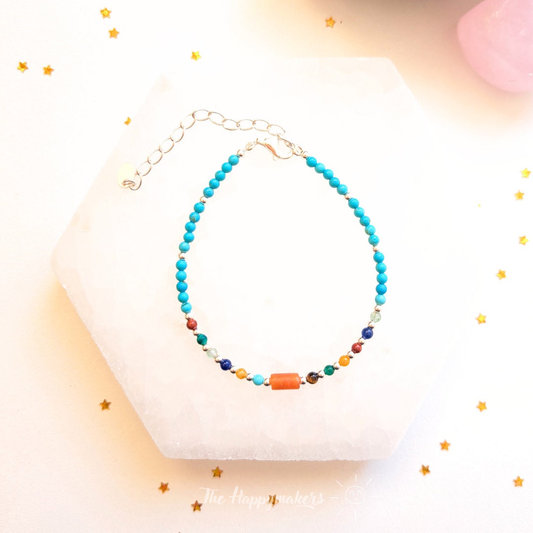 Kralen armband boho 925 sterling zilver, handgemaakt, 100% waterproof, turkoois, bescherming