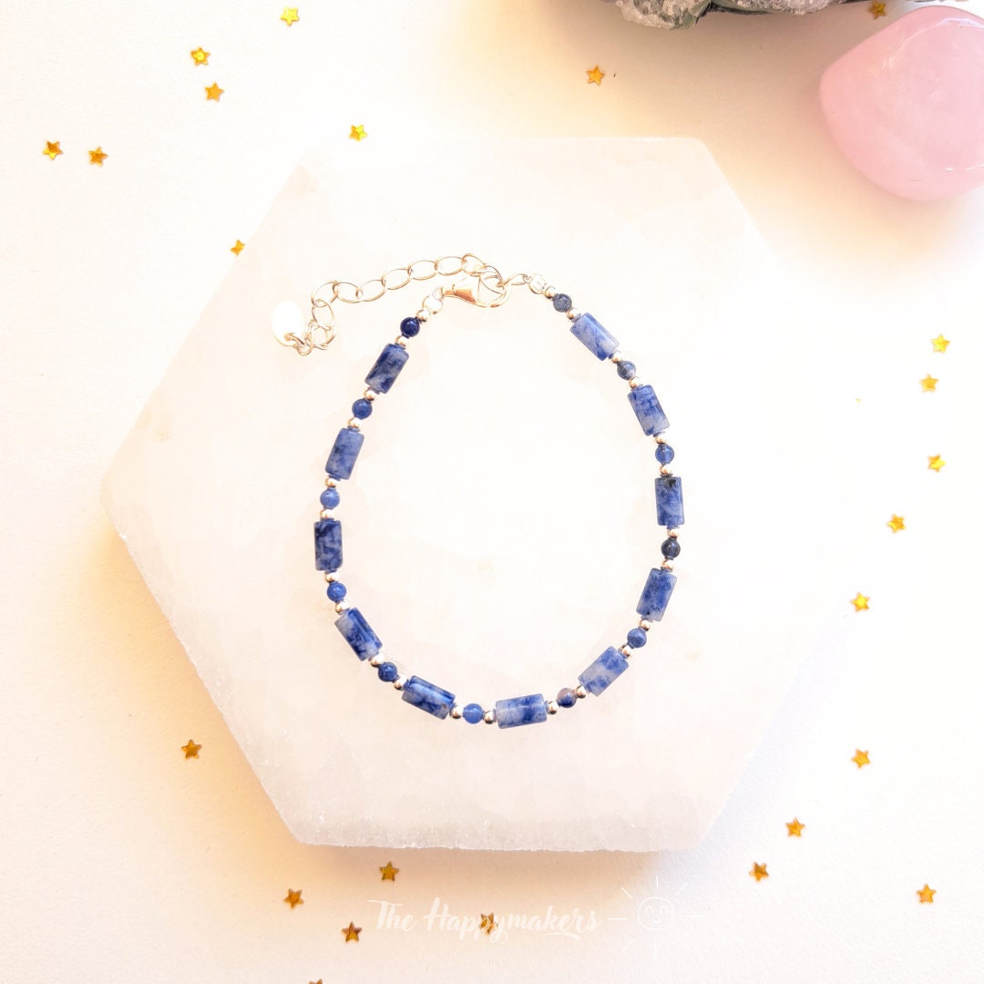 Kralen armband boho 925 sterling zilver, handgemaakt, 100% waterproof, sodaliet, edelsteen, wijsheid