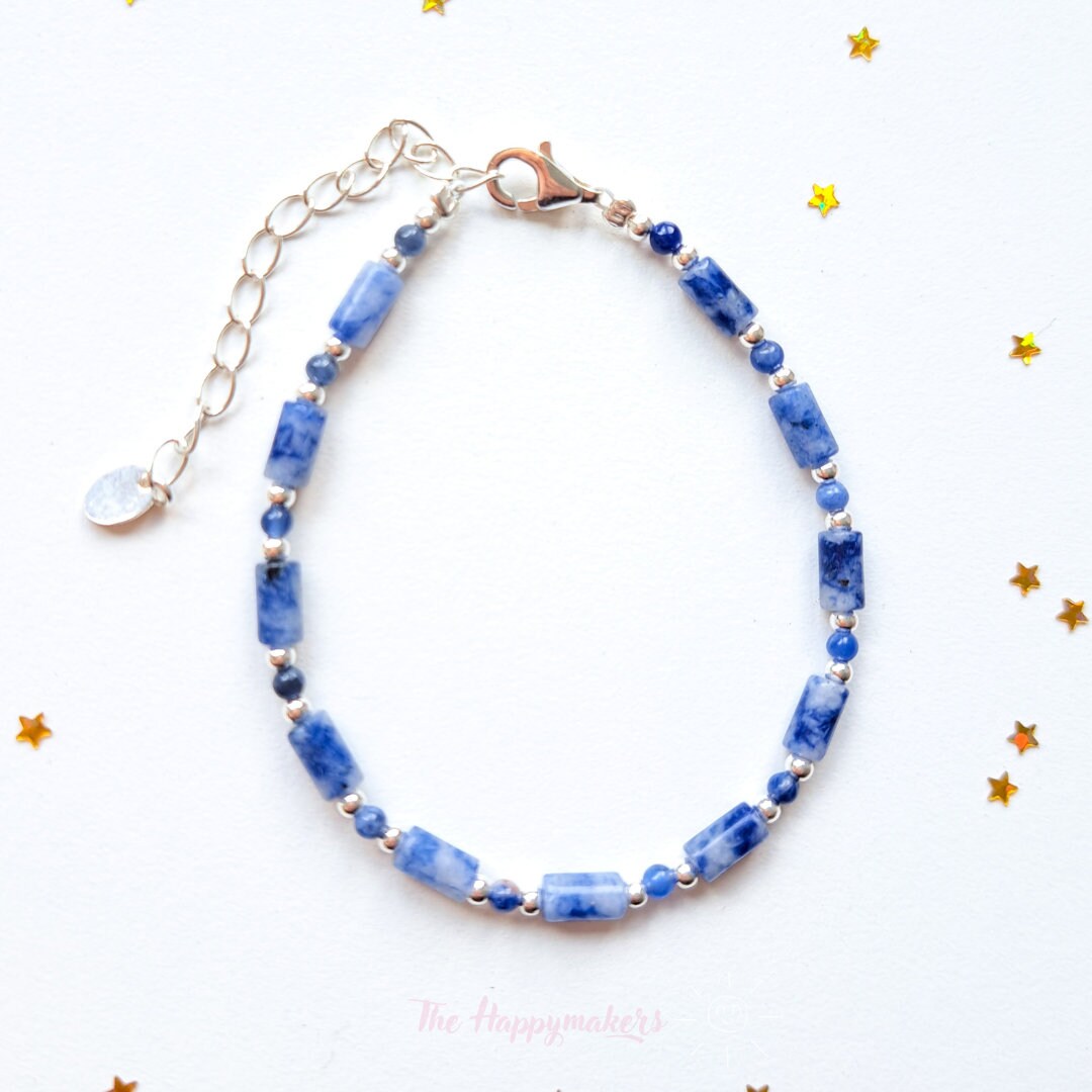 Kralen armband boho 925 sterling zilver, handgemaakt, 100% waterproof, sodaliet, edelsteen, wijsheid