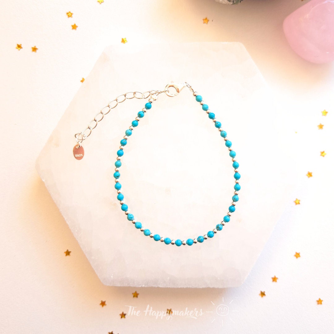Kralen armband boho 925 sterling zilver, handgemaakt, 100% waterproof, turkoois edelsteen, bescherming