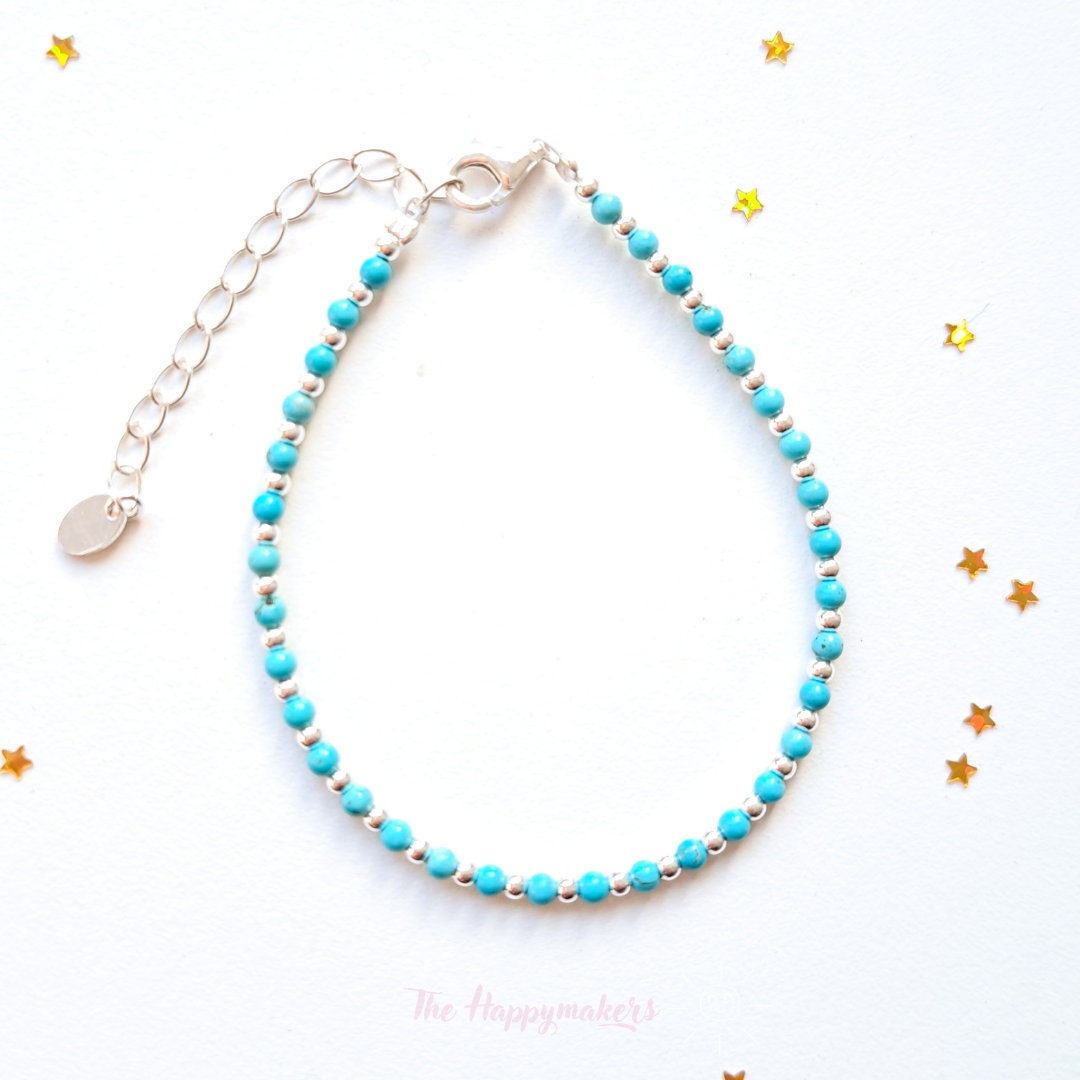 Kralen armband boho 925 sterling zilver, handgemaakt, 100% waterproof, turkoois edelsteen, bescherming