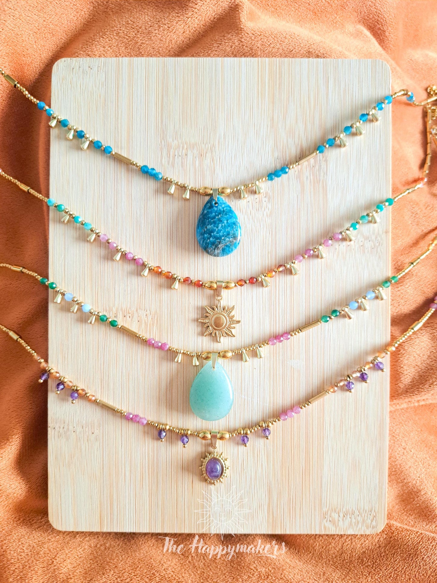Kralen ketting boho met edelsteen, stainless steel, waterproof, handgemaakt, amethist, bedel