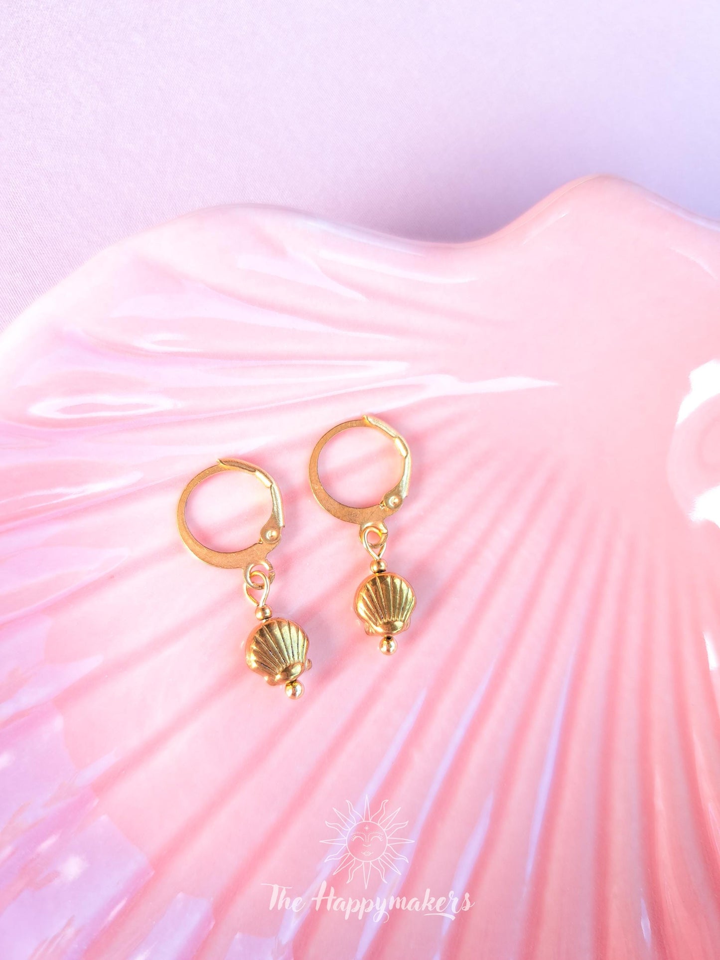 Oorbellen stainless steel, bedeloorbellen, 100% waterproof, boho, goud ''shell''