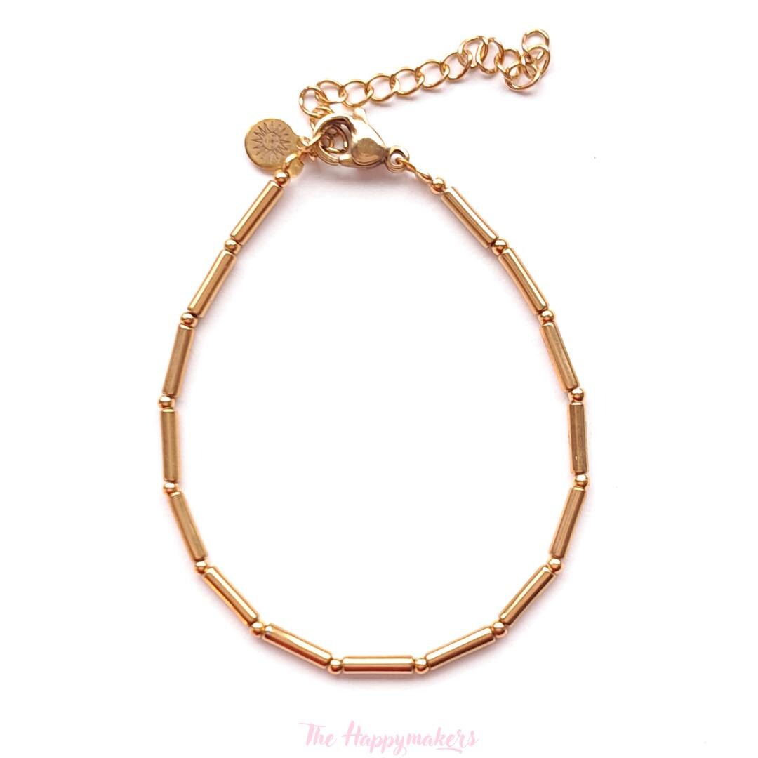 Kralen armband boho stainless steel, handgemaakt, 100% waterproof, goudkleurig, basics, minimalistische armband