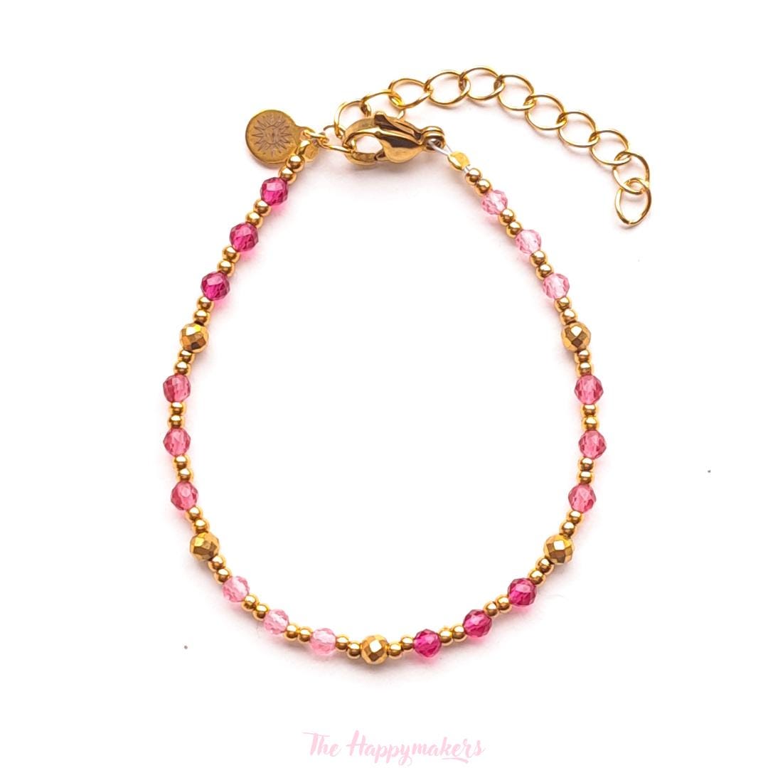 Kralen armband boho stainless steel, handgemaakt, 100% waterproof, goudkleurig, basics, zirkoon steen, kleuren armband