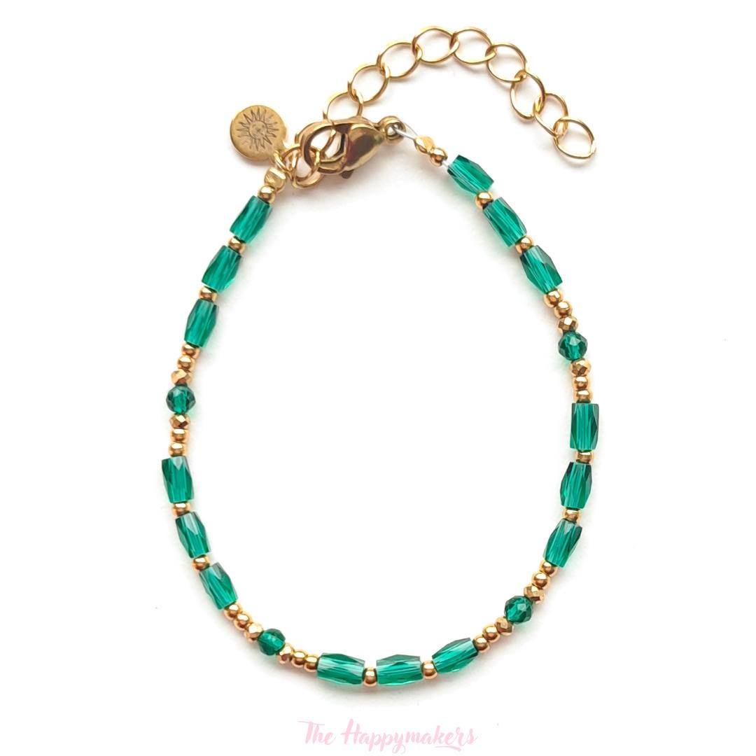 Kralen armband boho stainless steel, handgemaakt, 100% waterproof, goudkleurig, basics, zirkoon steen, kleuren armband