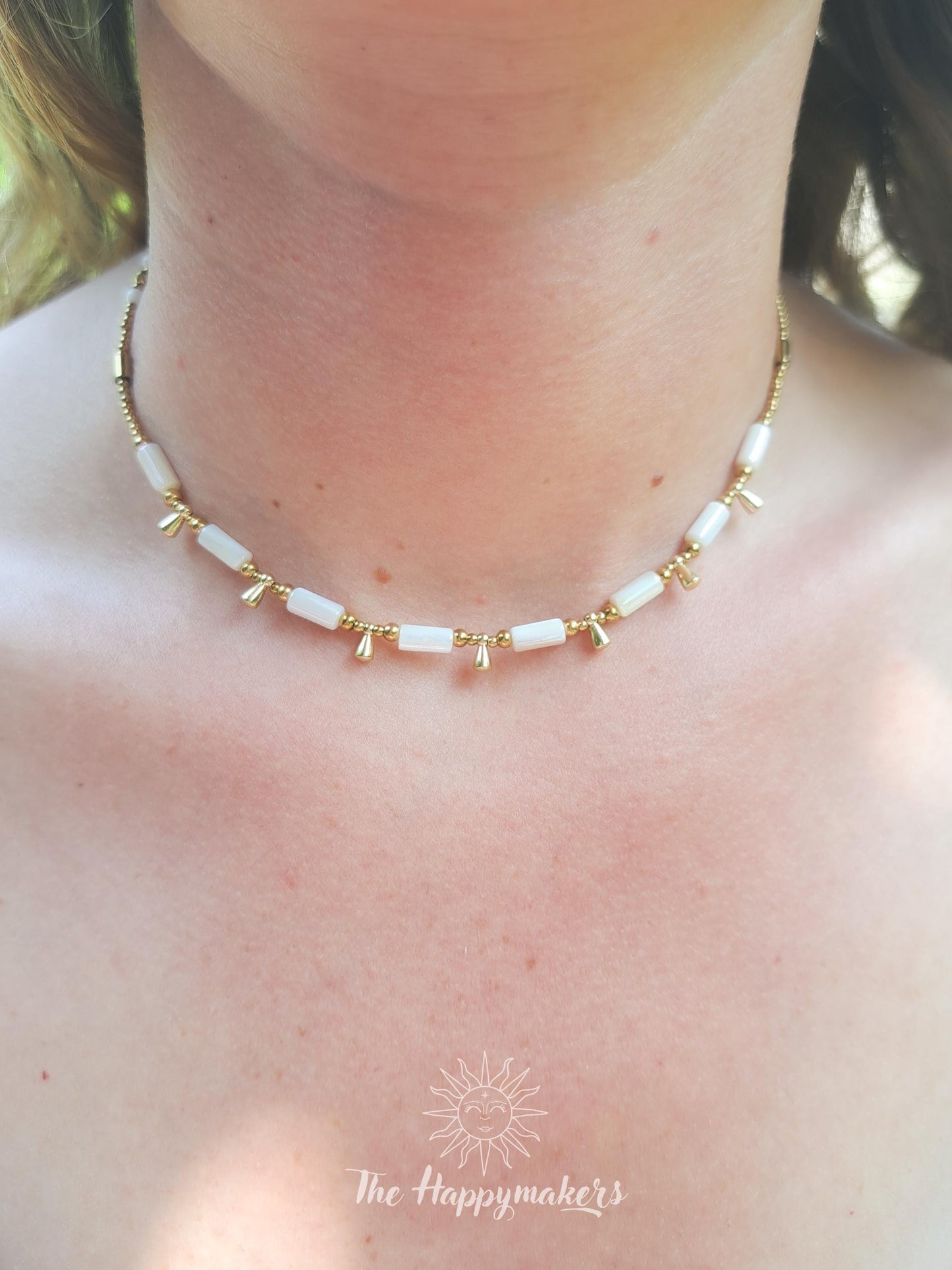 Kralen ketting beach, waterproof, boho, stainless steel, handgemaakt, schelpkralen