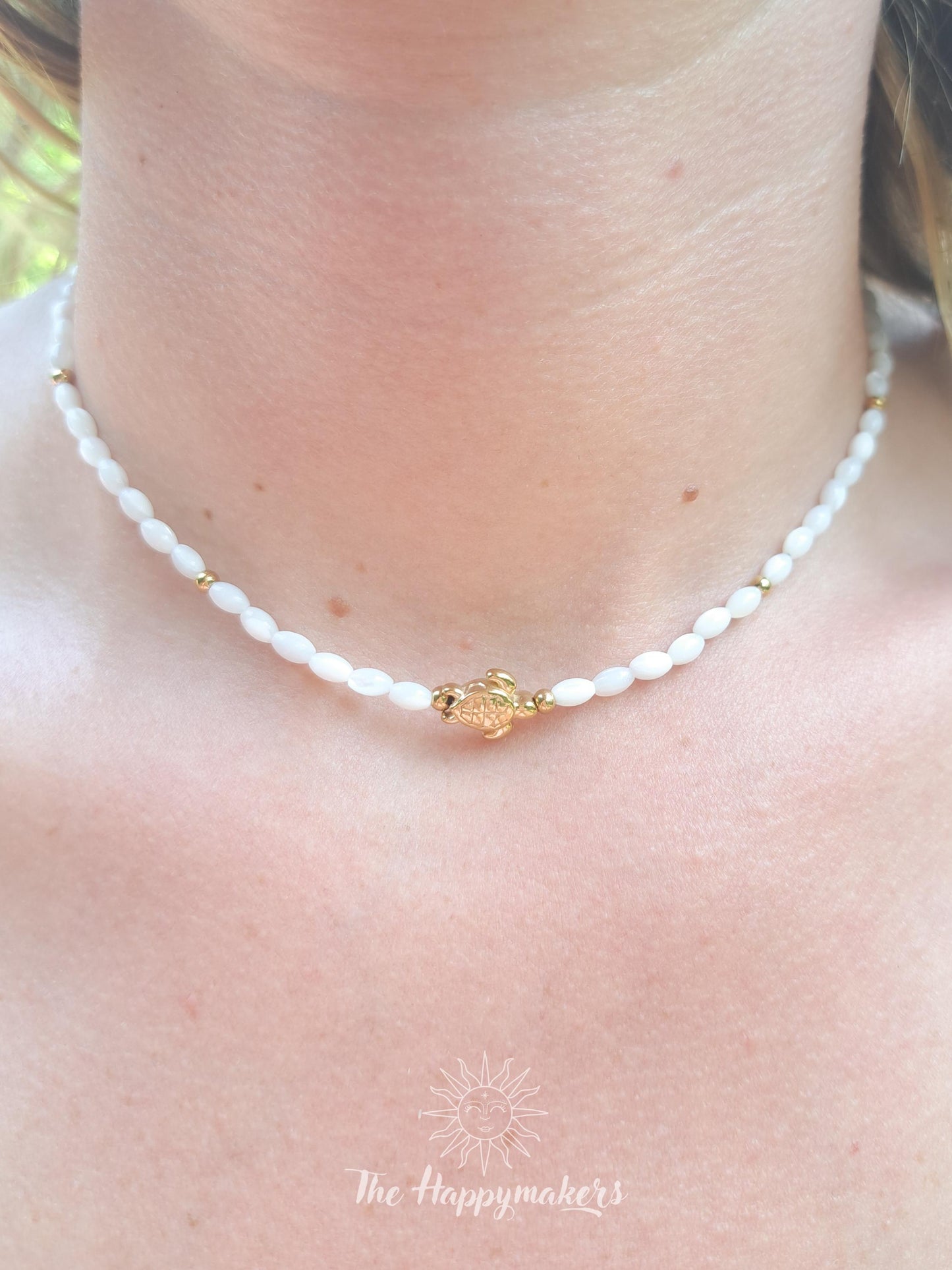 Kralen ketting beach, waterproof, boho, stainless steel, handgemaakt, schelpkralen, parels