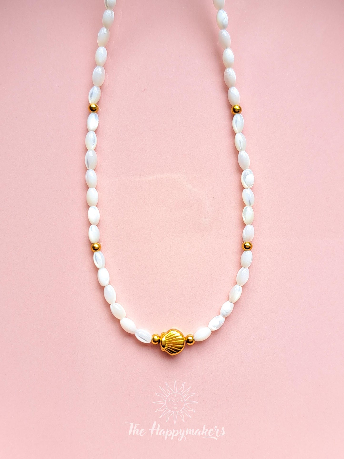 Kralen ketting beach, waterproof, boho, stainless steel, handgemaakt, schelpkralen, parels