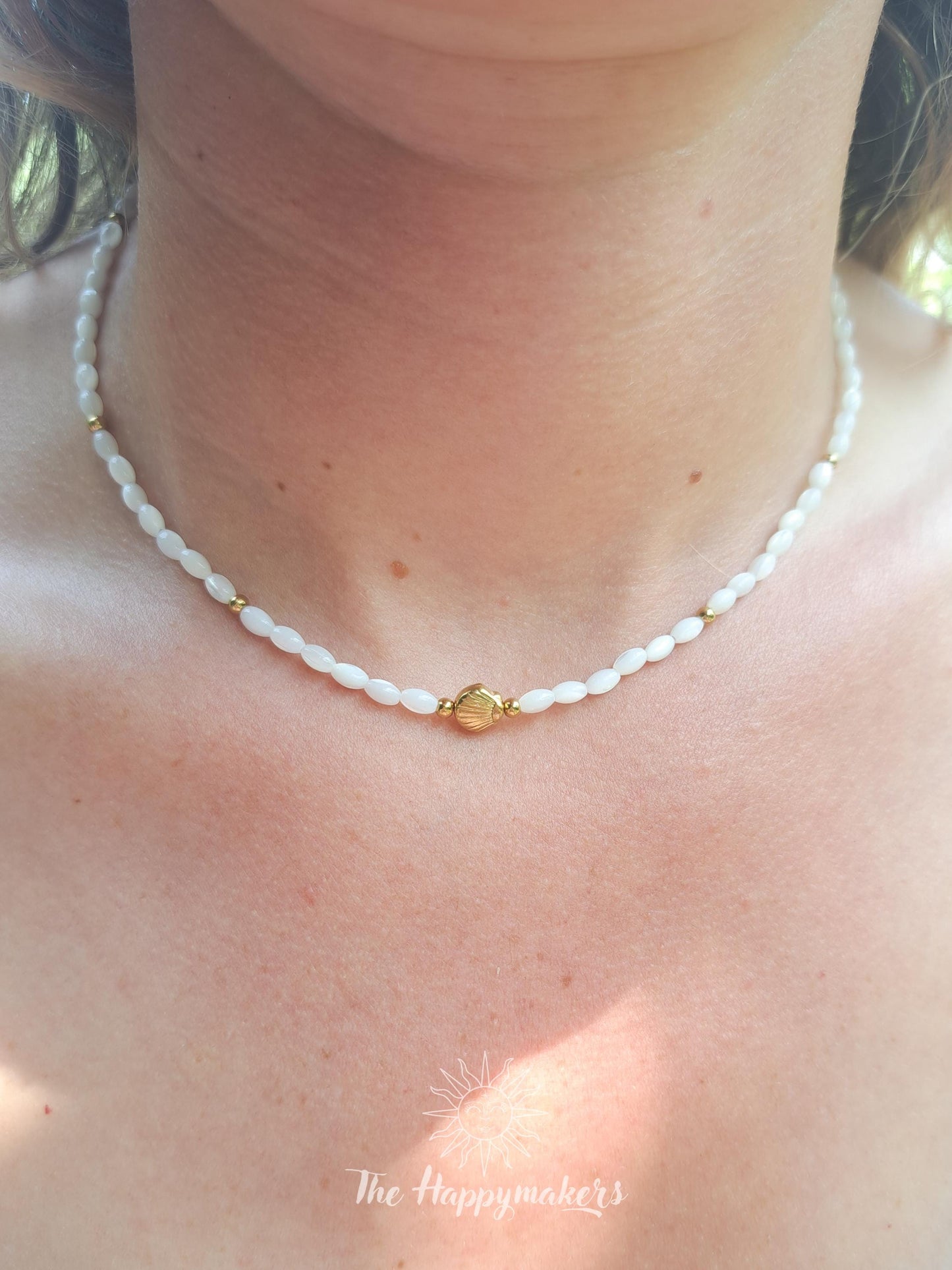 Kralen ketting beach, waterproof, boho, stainless steel, handgemaakt, schelpkralen, parels