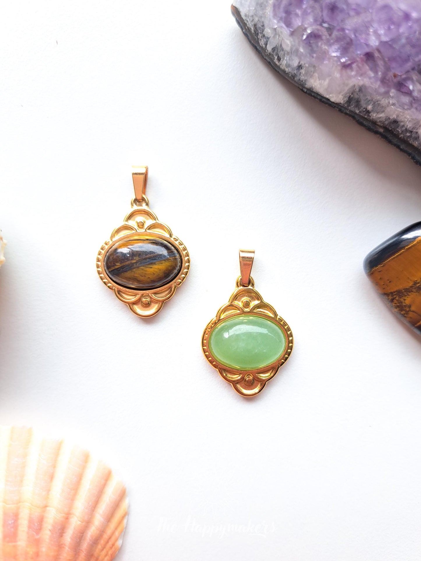 Edelsteen ketting bedel, waterproof, boho, stainless steel, handgemaakt, cadeau met betekenis, aventurijn, persoonlijke groei