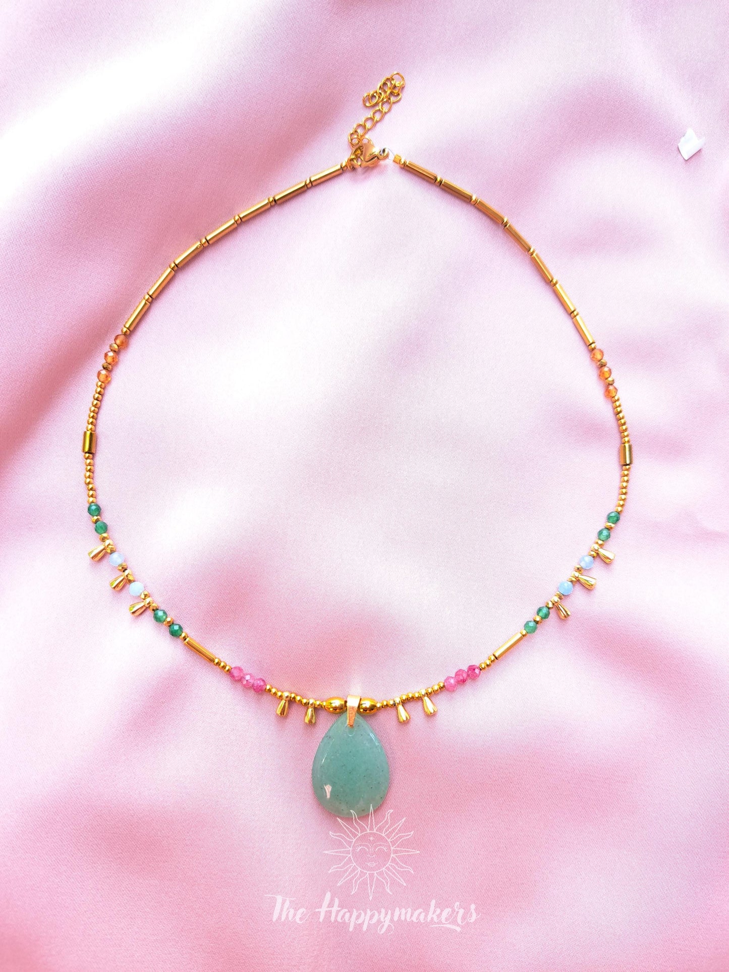 Kralen ketting boho met edelsteen, stainless steel, waterproof, handgemaakt, aventurijn