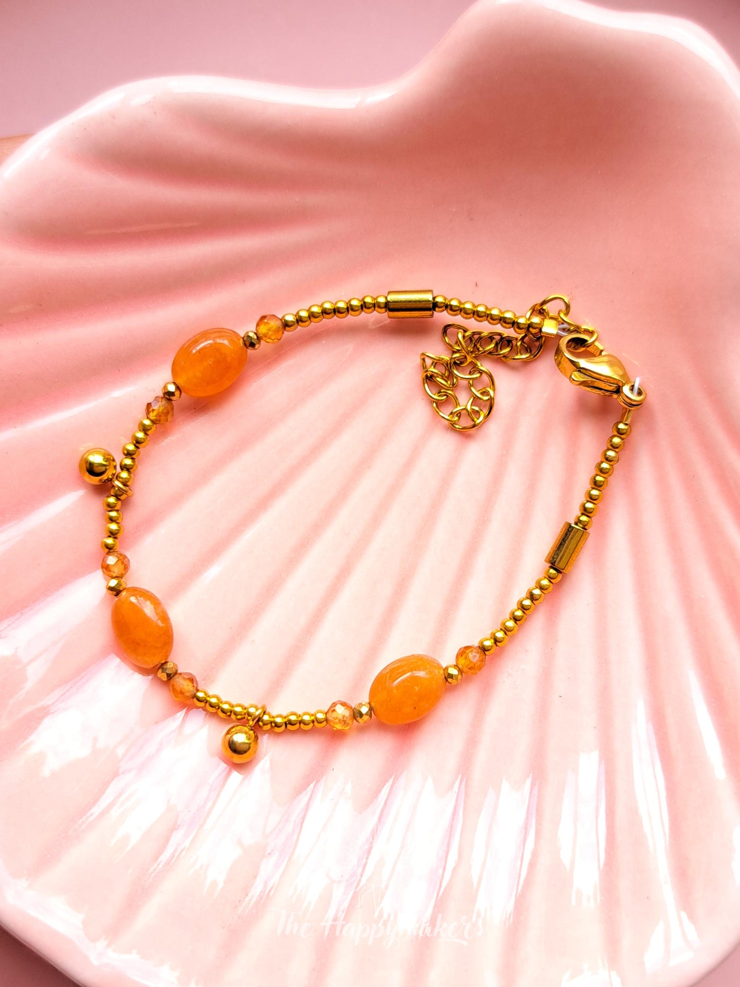 Armband edelsteen, verschillende soorten edelsteen, handgemaakt, boho, stainless steel, 100% waterproof, goudkleurig