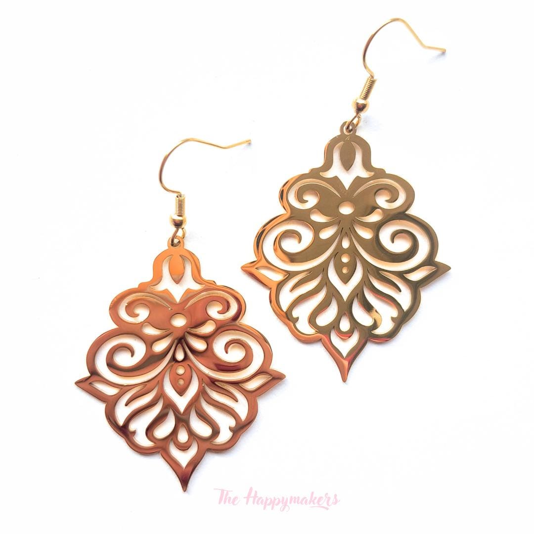 Oorbellen stainless steel, boho, bedeloorbellen, statement oorbellen, bohemian, goud of zilver