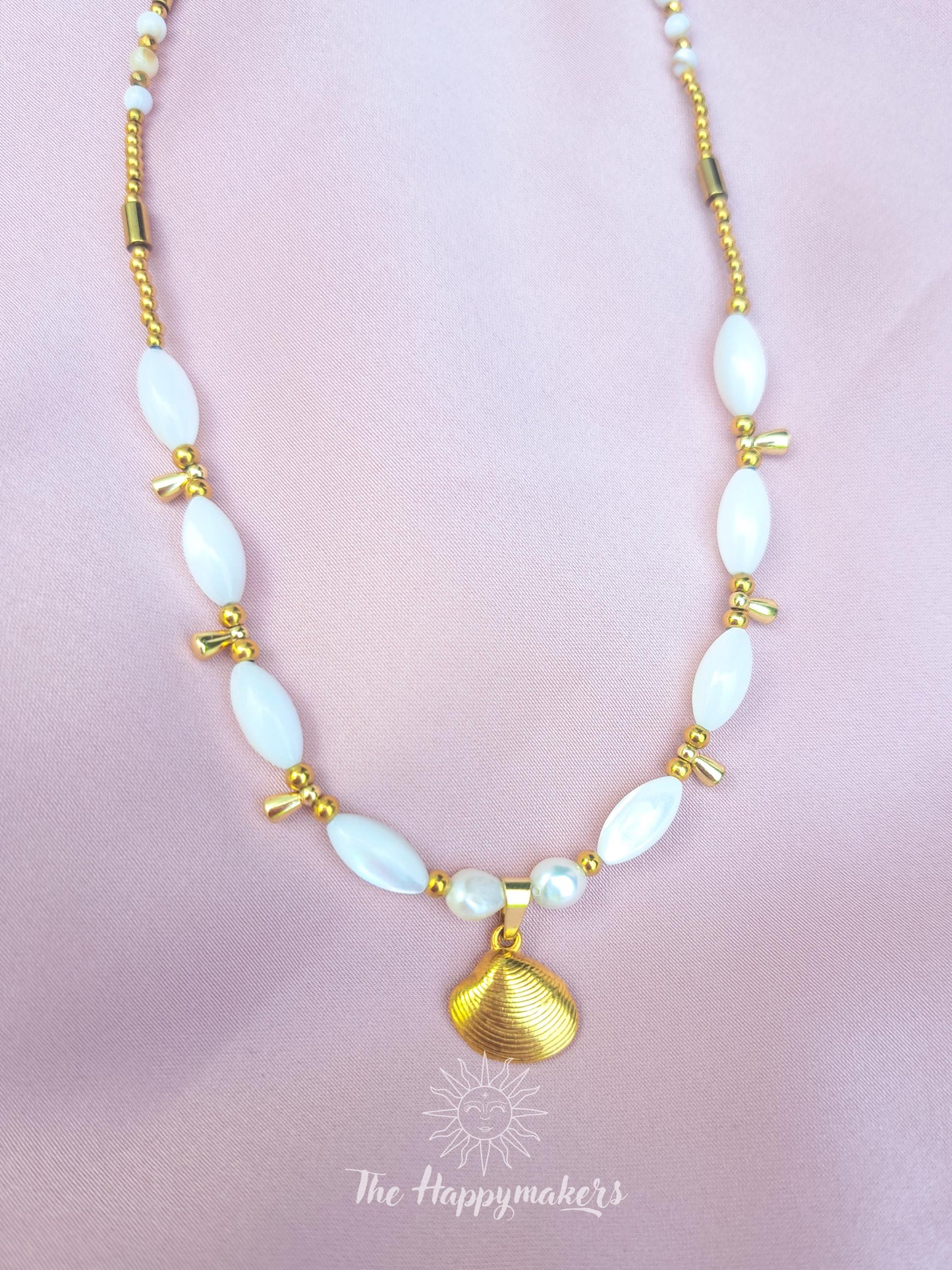 Kralen ketting beach, waterproof, boho, stainless steel, handgemaakt, schelpkralen