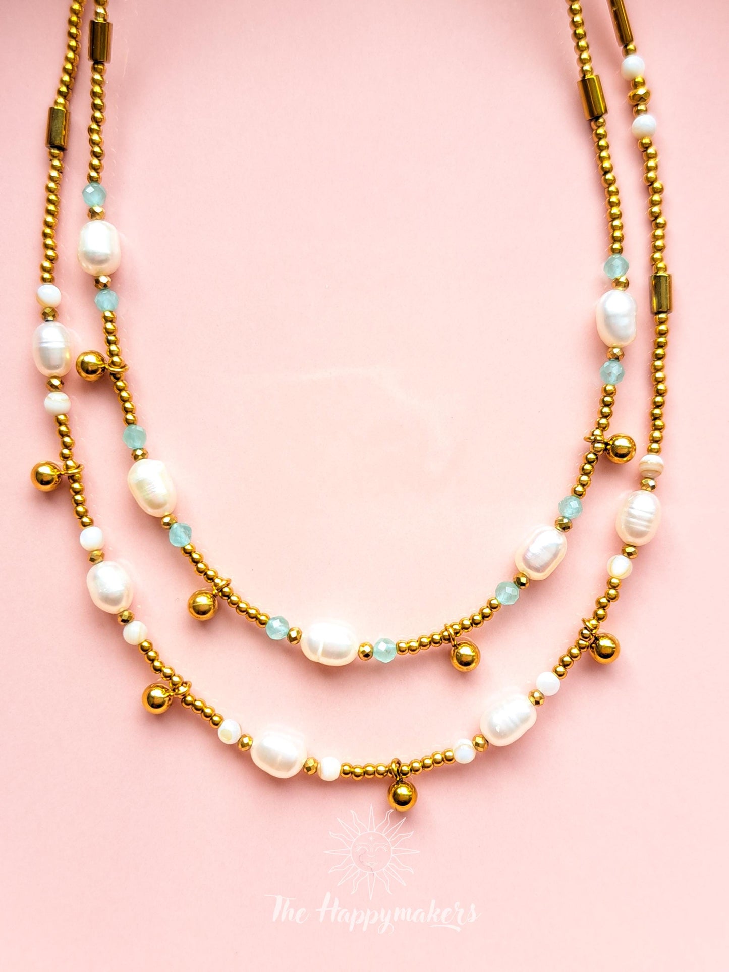 Kralen ketting beach, waterproof, boho, stainless steel, handgemaakt, schelpkralen, parels