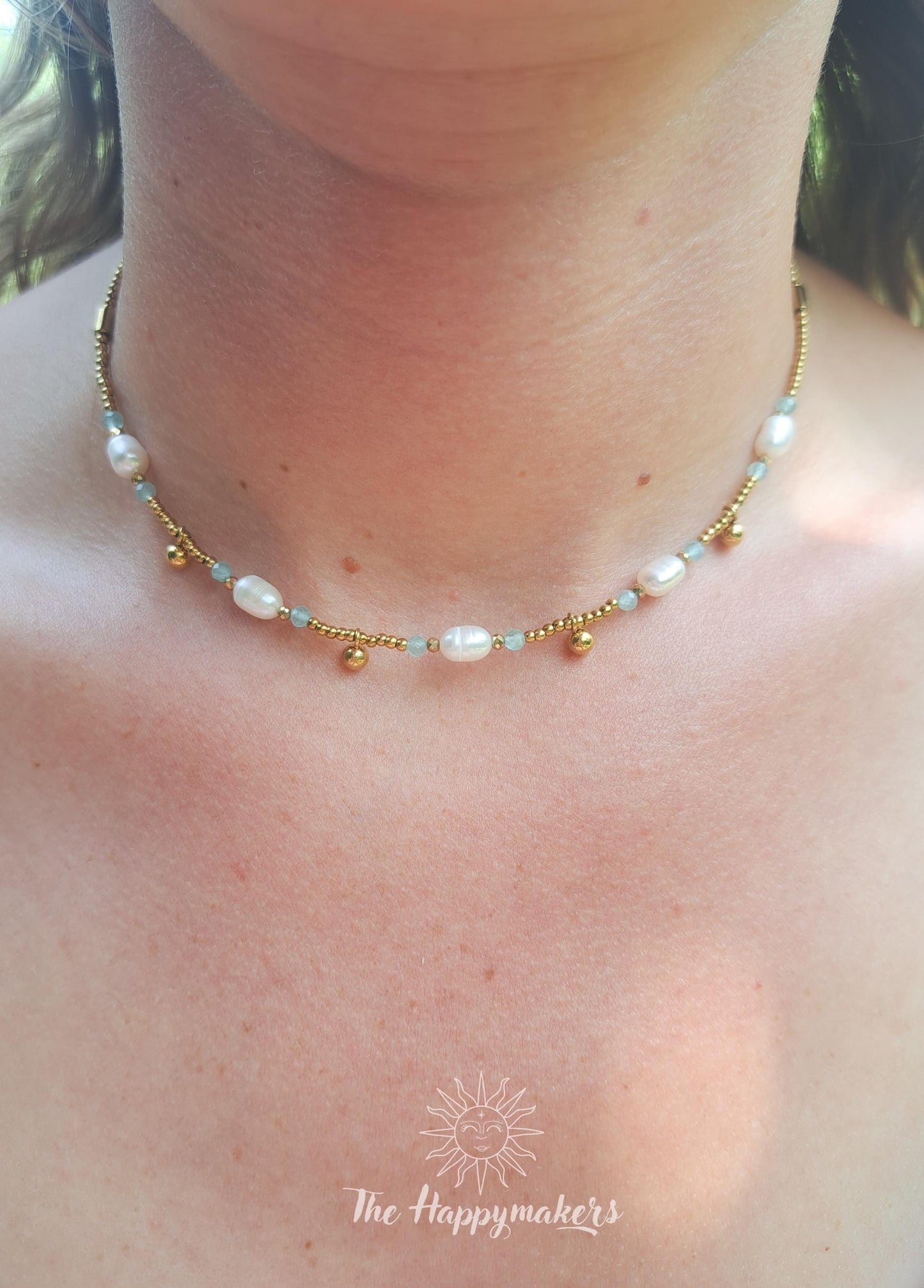 Kralen ketting beach, waterproof, boho, stainless steel, handgemaakt, schelpkralen, parels