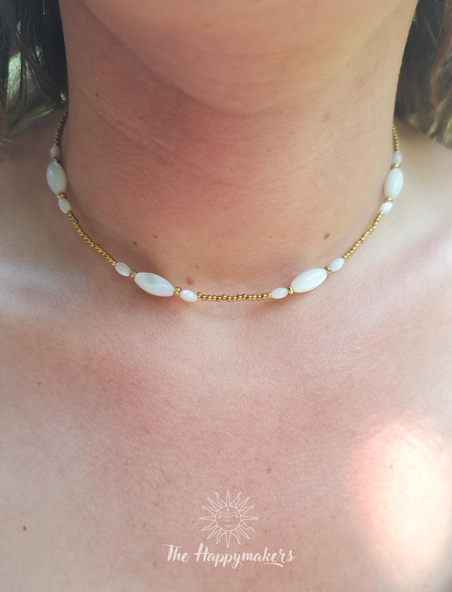 Kralen ketting beach, waterproof, boho, stainless steel, handgemaakt, schelpkralen, parels