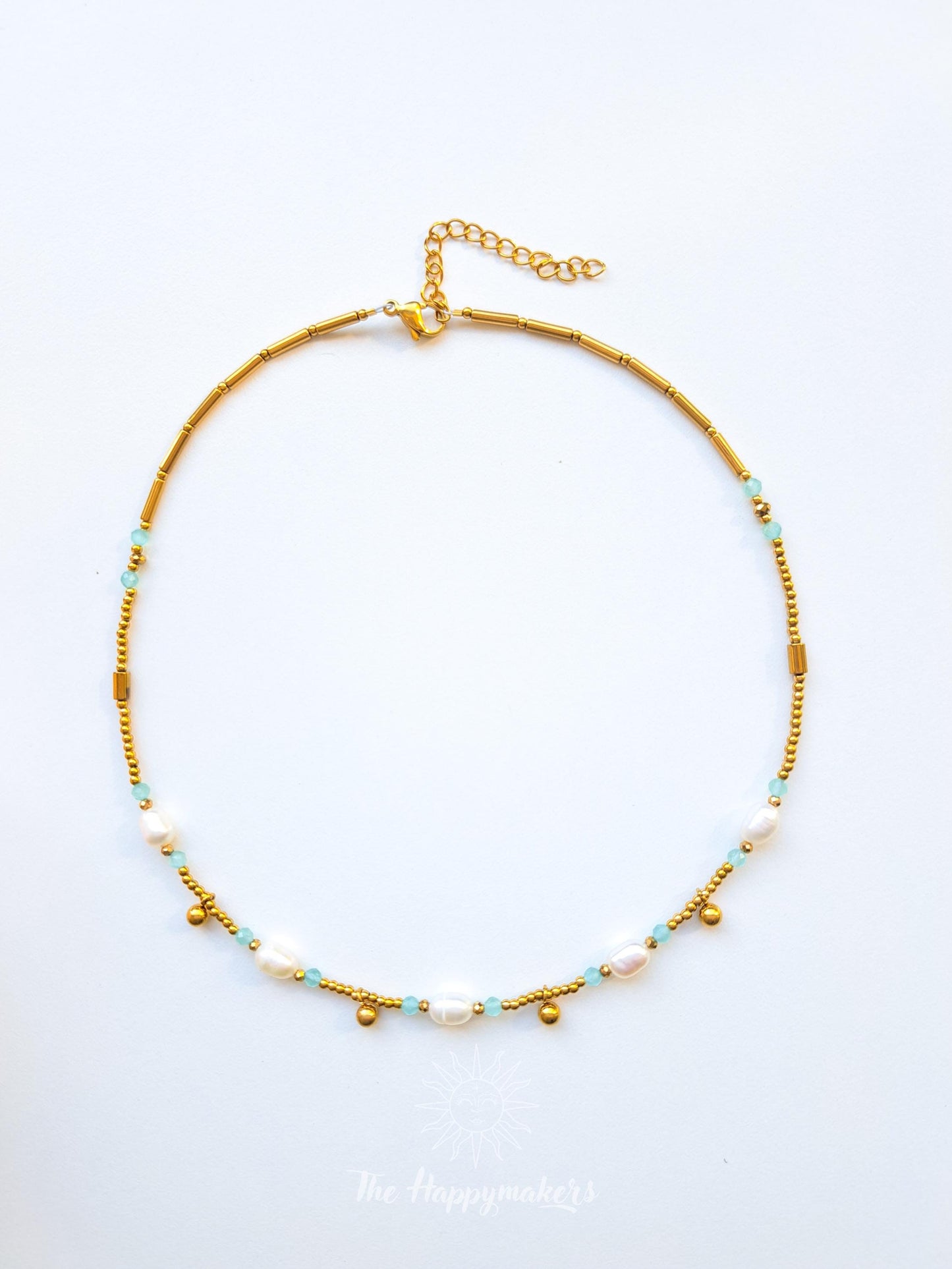 Kralen ketting beach, waterproof, boho, stainless steel, handgemaakt, schelpkralen, parels