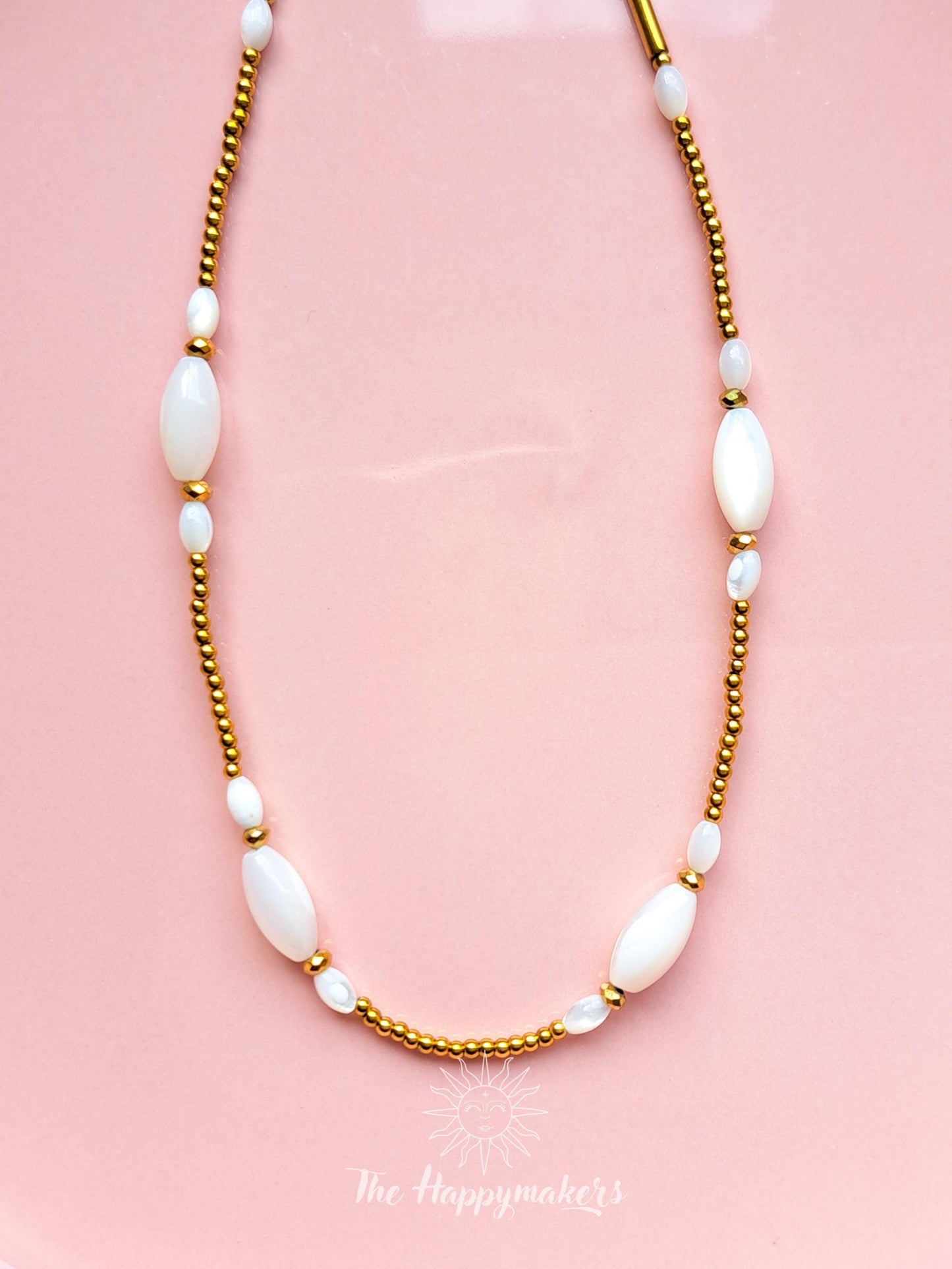 Kralen ketting beach, waterproof, boho, stainless steel, handgemaakt, schelpkralen, parels