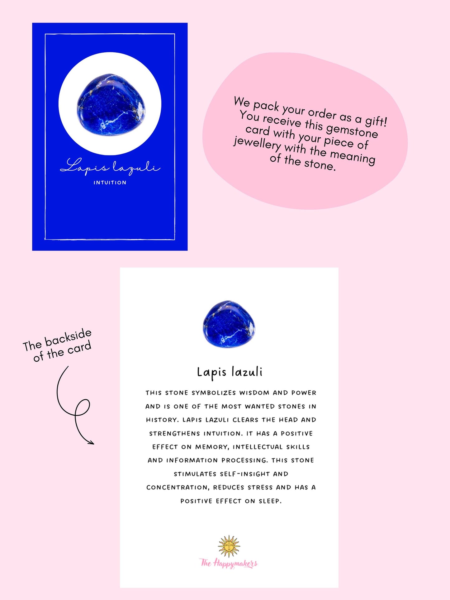 Edelsteen ketting met bedel, waterproof, boho, stainless steel, handgemaakt, cadeau met betekenis, lapis lazuli, wijsheid