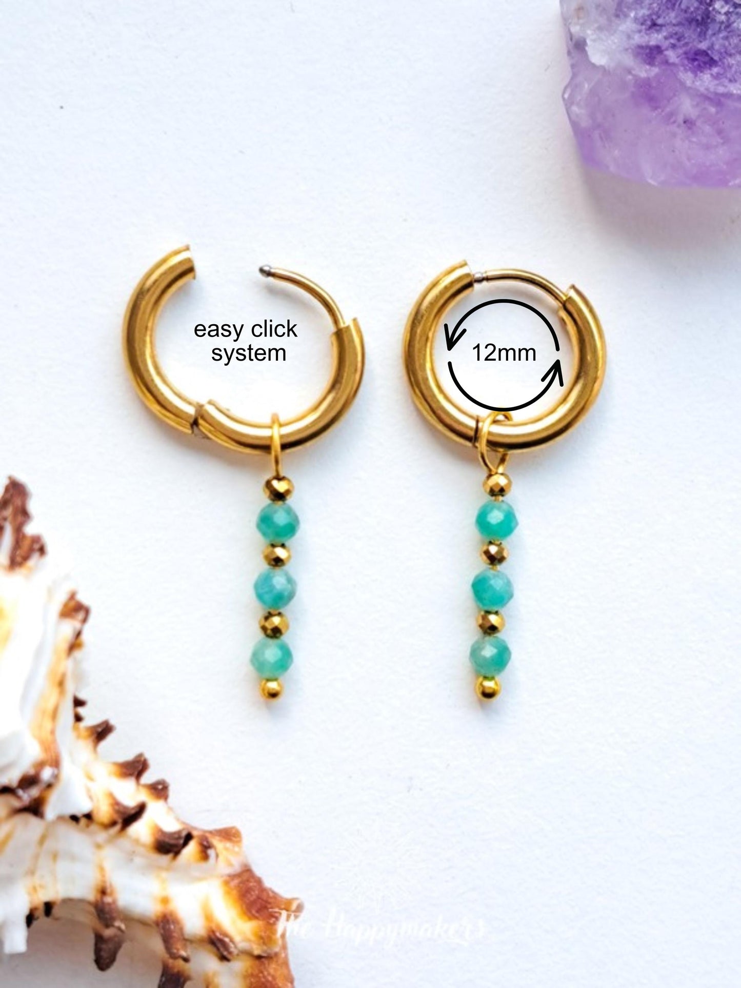 Edelsteen oorbellen, stainless steel, natuursteen, 100% waterproof, little hoops, bedeloorbellen, handgemaakt