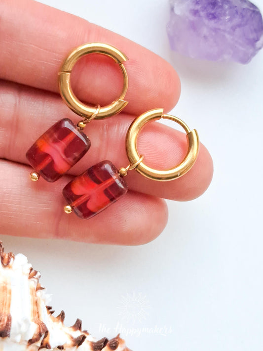 Oorbellen glaskralen rood