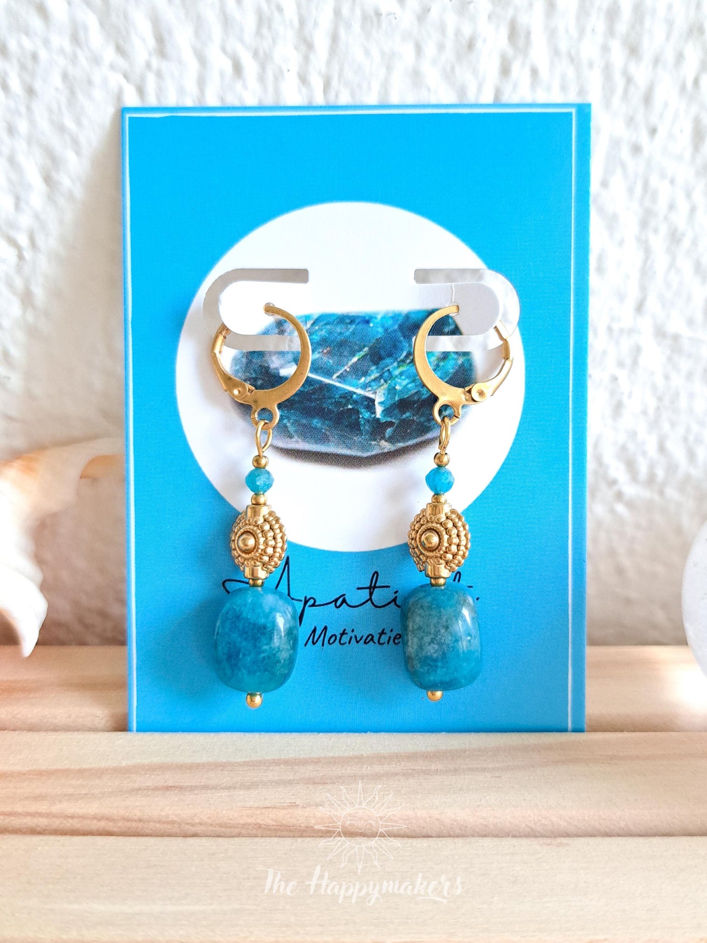 Edelsteen oorbellen, stainless steel, amazoniet, 100% waterproof, little hoops, bedeloorbellen, handgemaakt