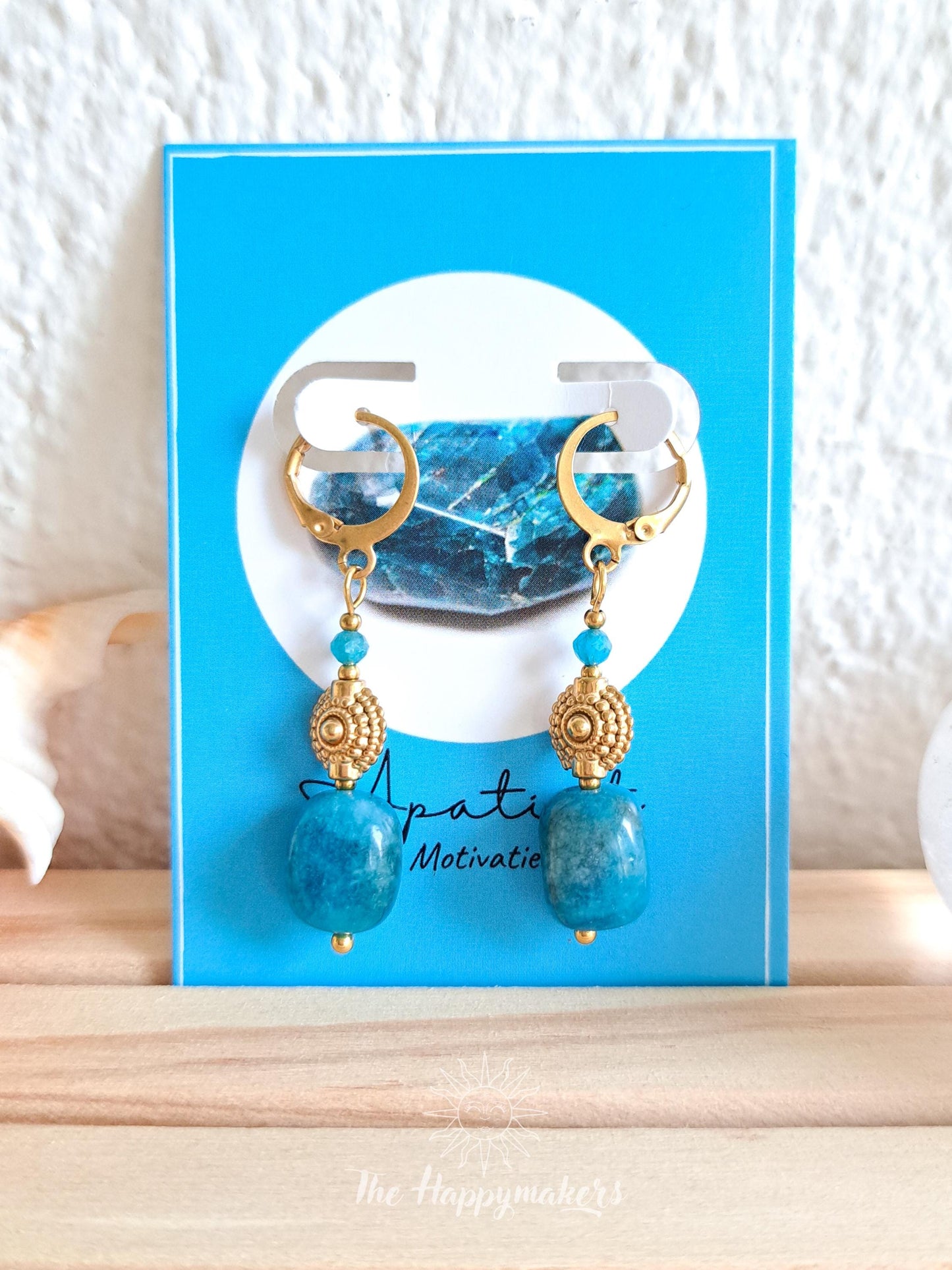 Edelsteen oorbellen, stainless steel, apatiet, 100% waterproof, little hoops, bedeloorbellen, handgemaakt