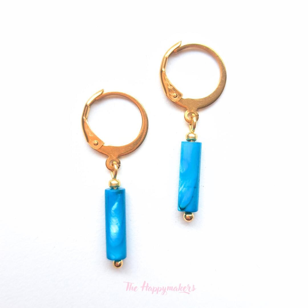 Oorbellen stainless steel, tube, 100% waterproof, schelpkralen, little hoops, bedeloorbellen, handgemaakt