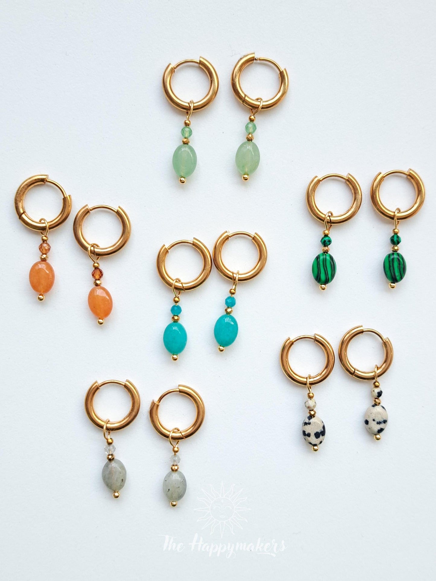 Edelsteen oorbellen, stainless steel, aventurijn, 100% waterproof, little hoops, bedeloorbellen, handgemaakt