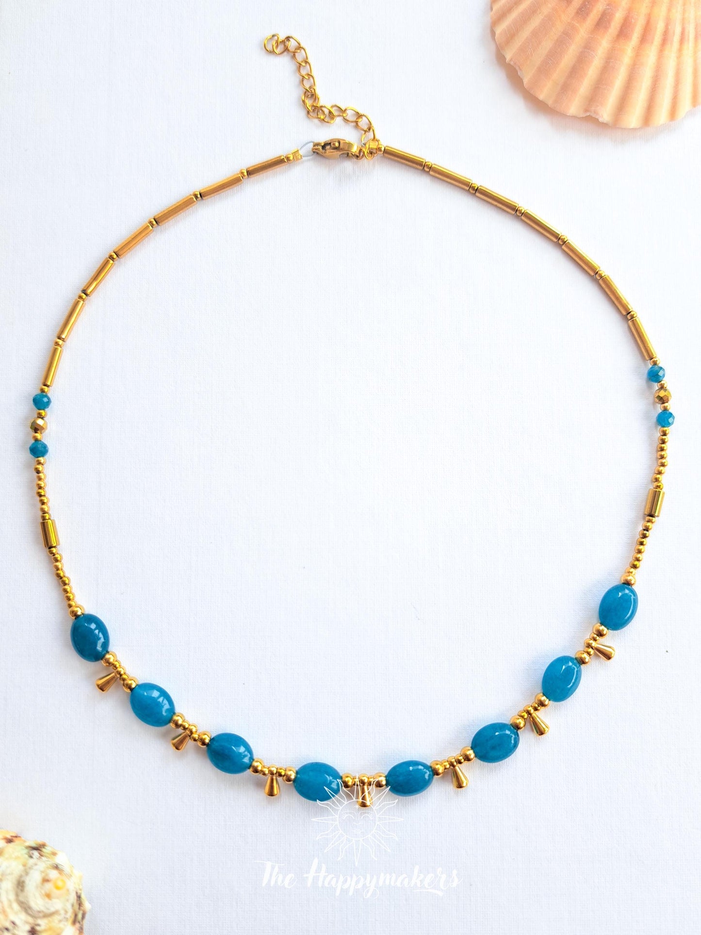 Kralen ketting boho met edelsteen, apatiet, stainless steel, waterproof, handgemaakt, zelfvertrouwen, geschenk met betekenis