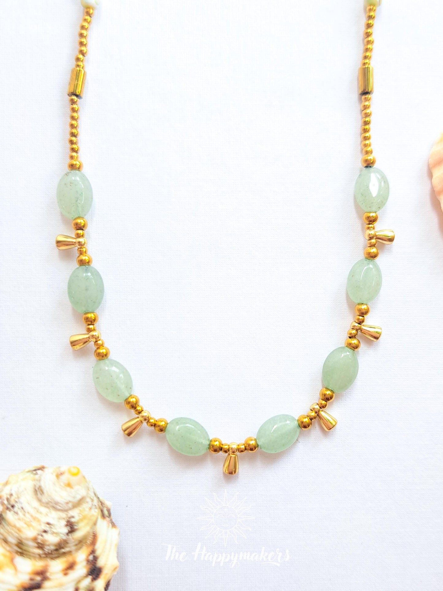 Kralen ketting boho met edelsteen, aventurijn, stainless steel, waterproof, handgemaakt, geschenk met betekenis