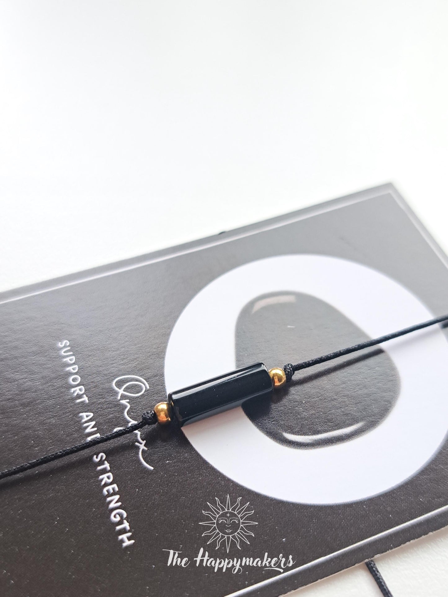 Wensarmbandje edelsteen, onyx, tube kraal, macramé armband, stainless steel, cadeaugeschenk, zakelijk geschenk, minimalistisch