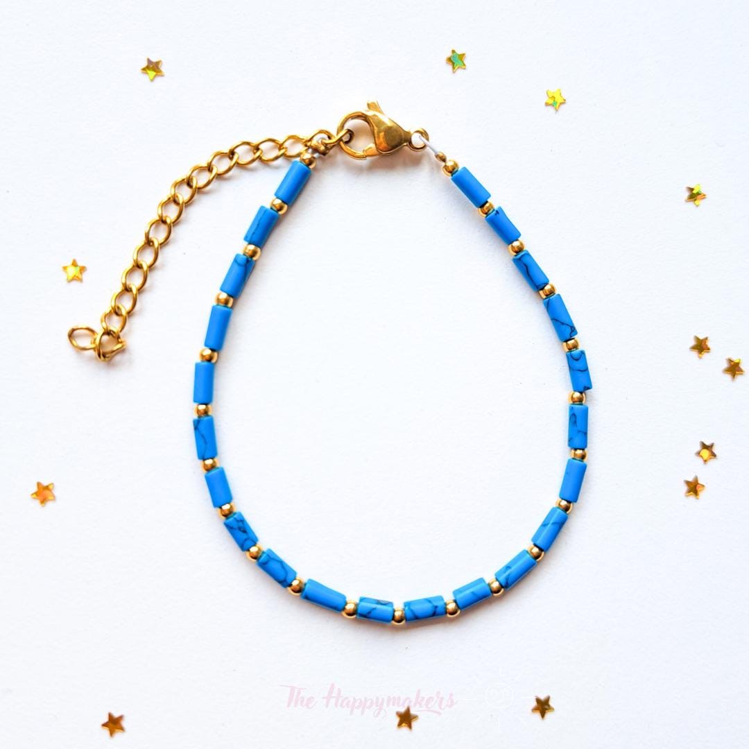 Kralen armband boho stainless steel, edelsteen, tijgeroog, handgemaakt, 100% waterproof